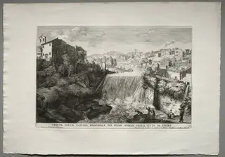 The Fountains of Rome (Le fontane di Roma), Book IV, plate 27: View of the Principal Cascade of the River Aniene in the City of Tivoli (Veduta della Cascata Principale del Fiume Aniene nelle citta di Tivoli), by Giovanni Francesco Venturini, 1688