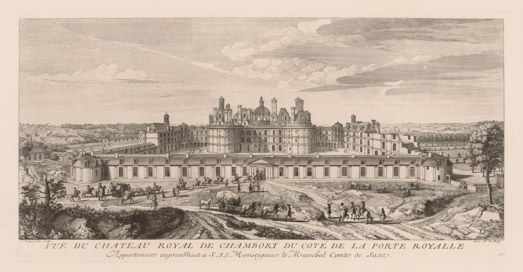 Vue du Château royal de Chambord, du côte de la Porte royale, detail