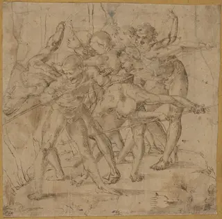 Battle Scene, by Girolamo Genga, ink, 1514