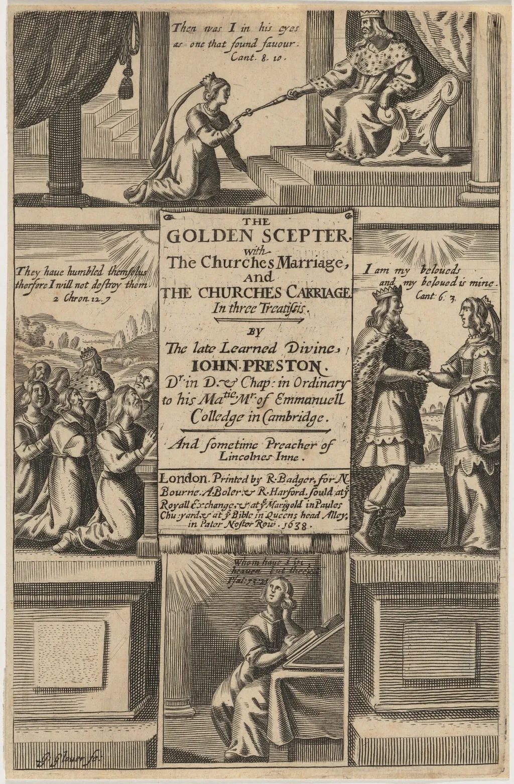 Title Page for The Golden Scepter, by John Preston, by George Glover, ink, 1638