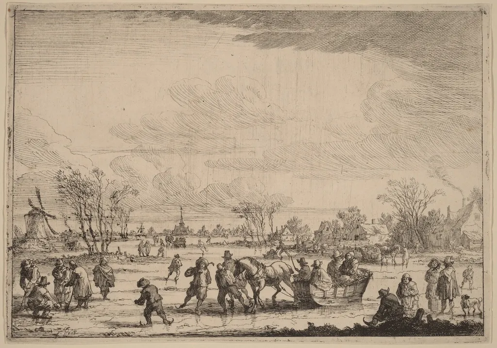 Ice Sleighs, by Peeter Bout, ink, 1688