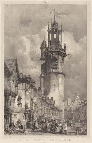 Tour du gros-horloge, Evreux, by Richard Parkes Bonington, ink, 1824