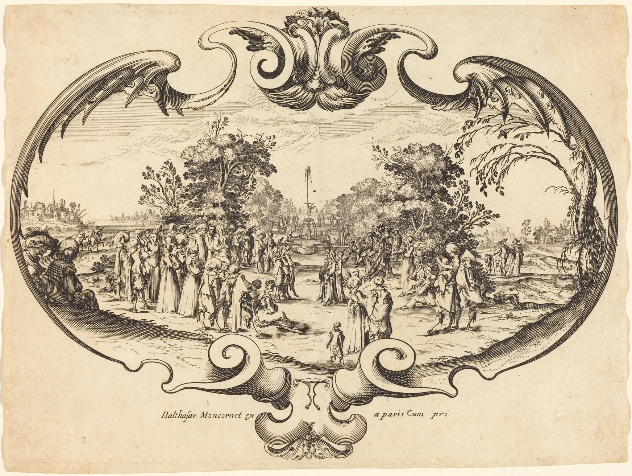 Design for a Fan: Courtly Figures in a Landscape, detail
