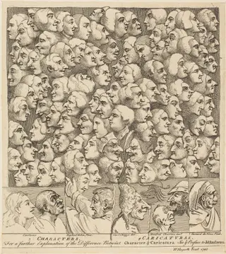 Characters and Caricaturas, by William Hogarth, ink, 1743
