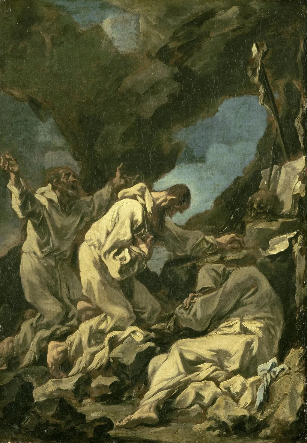 Three Camaldolese Monks in Ecstatic Prayer, by Alessandro Magnasco, oil, 1725