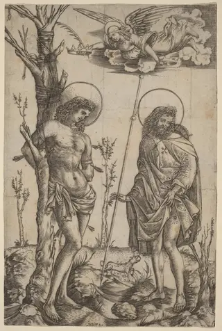 Saint Sebastian and Saint Roch, by Cristofano Robetta, ink, 1498