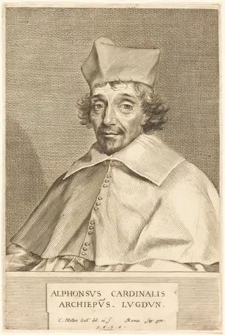 Alphonse du Plessis Richelieu, Cardinal of Lyon, by Claude Mellan, ink, 1636