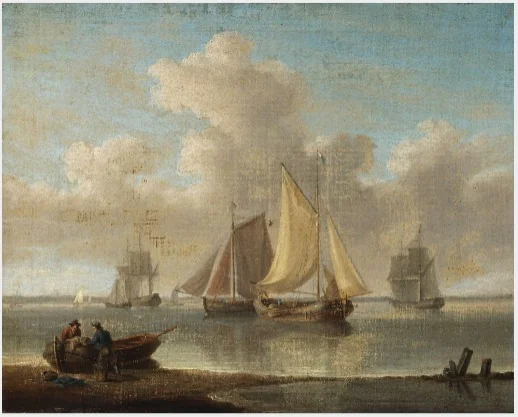 Sailing Ships off Shore, detail