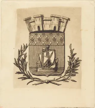 Armes symboliques de la ville de Paris (Symbolical Arms of the City of Paris), by Charles Meryon, ink, 1854