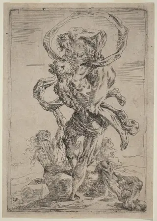 Hercules and Antaeus, by Giovanni Pietro Possenti, ink, 1638