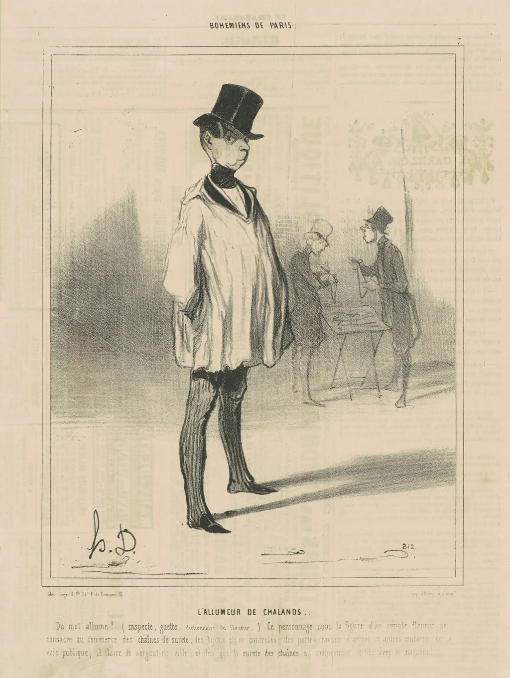 L'allumeur de chalands, by Honoré Daumier, ink, 1841