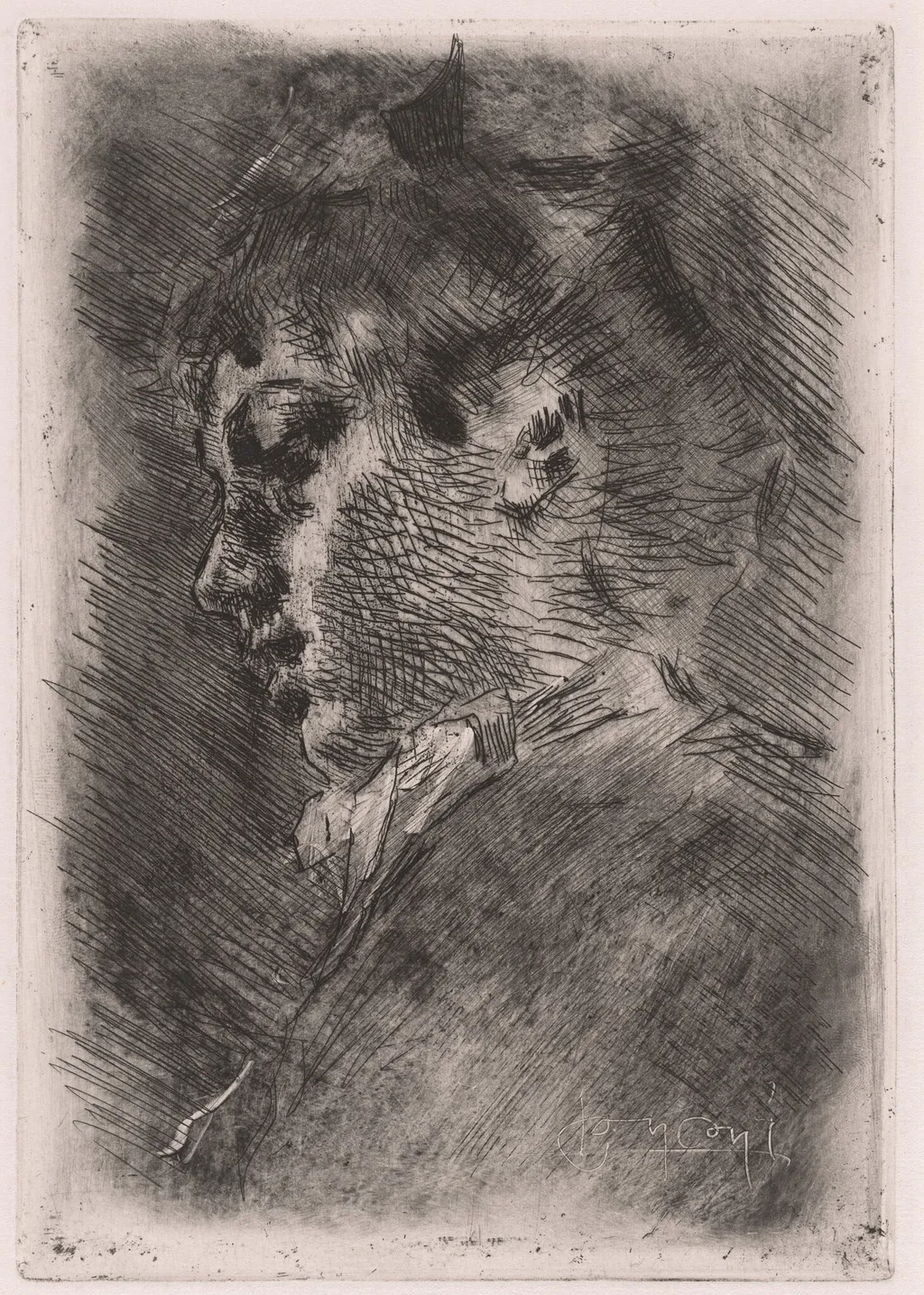 Portrait of a Young Woman in Profile, by Luigi Conconi, ink, 1884