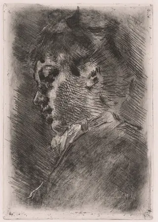 Portrait of a Young Woman in Profile, by Luigi Conconi, ink, 1884