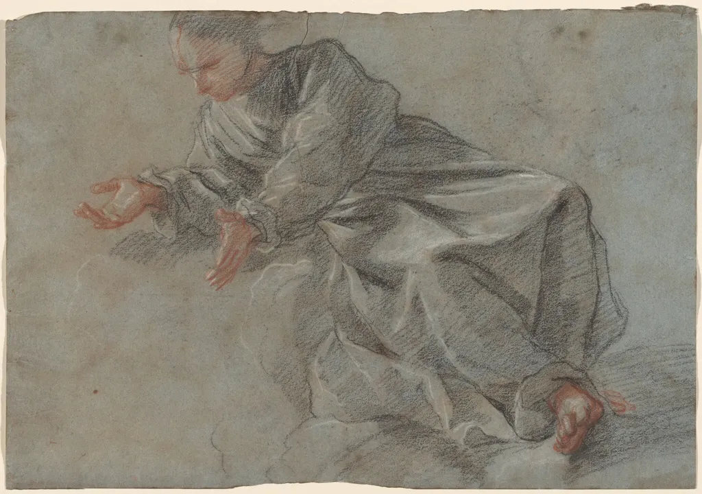A Monk Seated with Arms Outstretched [Study for the Virgin in the _Vision of Blessed Felice da Cantalice_], by Fra Semplice da Verona, chalk, 1625