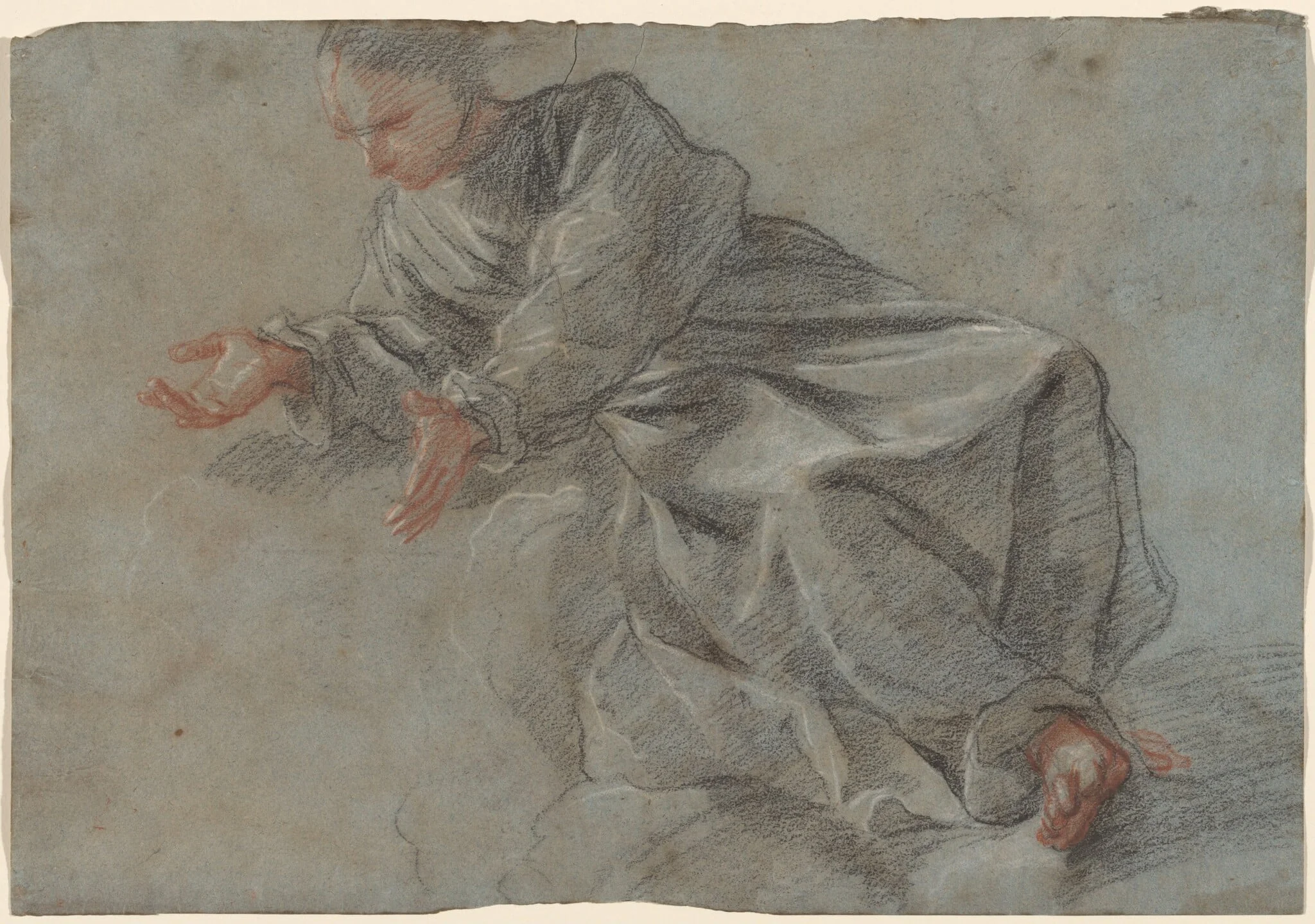 A Monk Seated with Arms Outstretched [Study for the Virgin in the _Vision of Blessed Felice da Cantalice_], detail