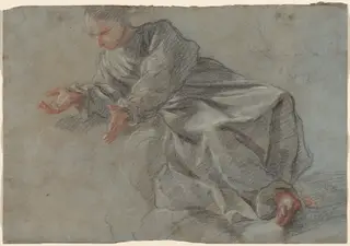 A Monk Seated with Arms Outstretched [Study for the Virgin in the _Vision of Blessed Felice da Cantalice_], by Fra Semplice da Verona, chalk, 1625