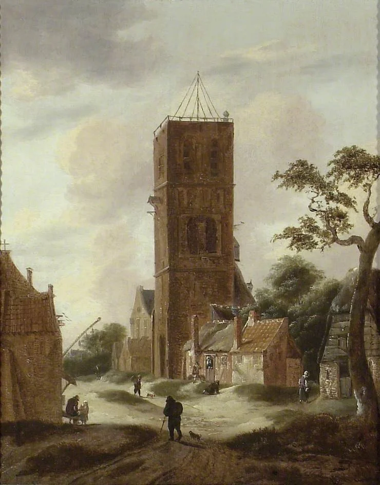 A Village Street with a Church Tower, detail