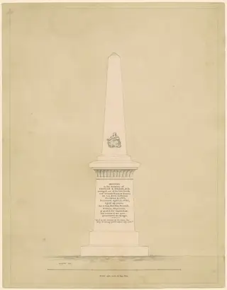 Design for a Monument in Memory of George B. Doane, by Alpheus Cary, ink, 1843