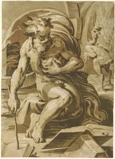 Diogenes, by Ugo da Carpi, ink, 1527
