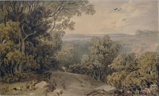 View from Box Hill, Dorking, by Dorrell, watercolor, 1800