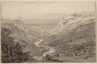 Goats Resting above a River Gorge (Narni, Italy), by Edward Lear, 1884