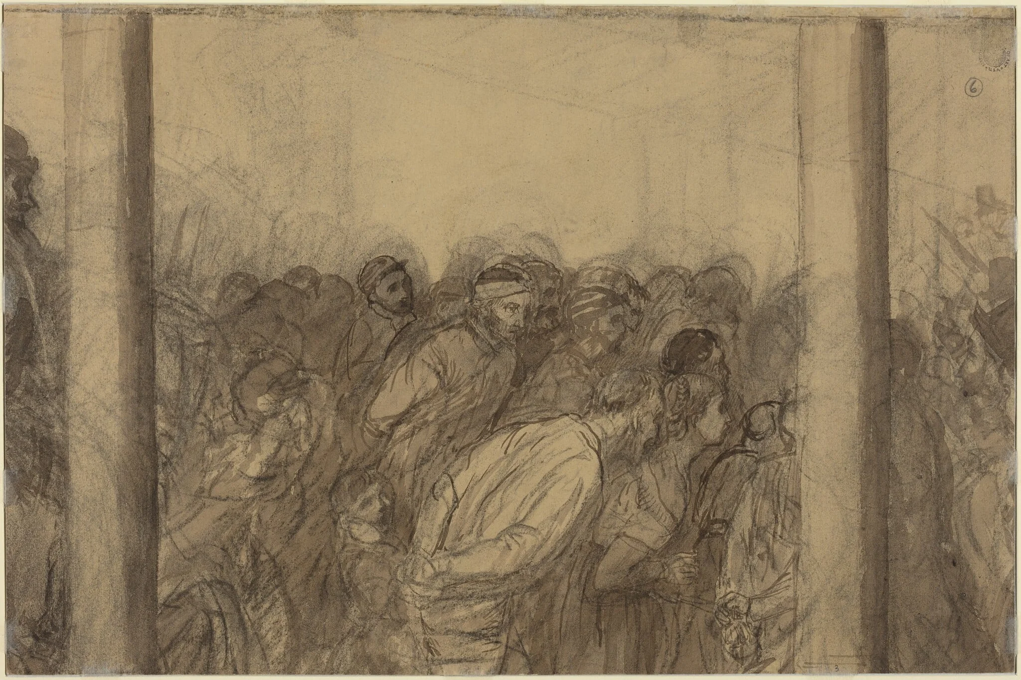 Crowd of People Seen between Two Columns [verso], detail