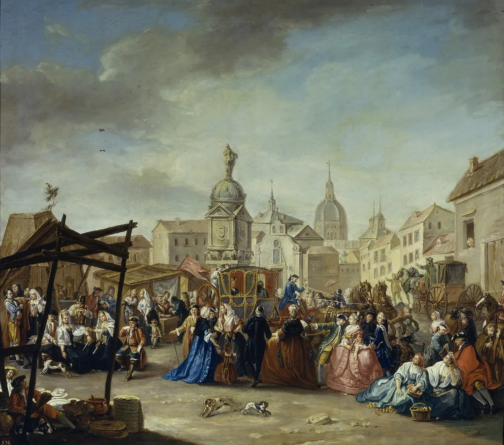 "Madrid Fair in Cebada Square", by Manuel de la Cruz, oil, 1770