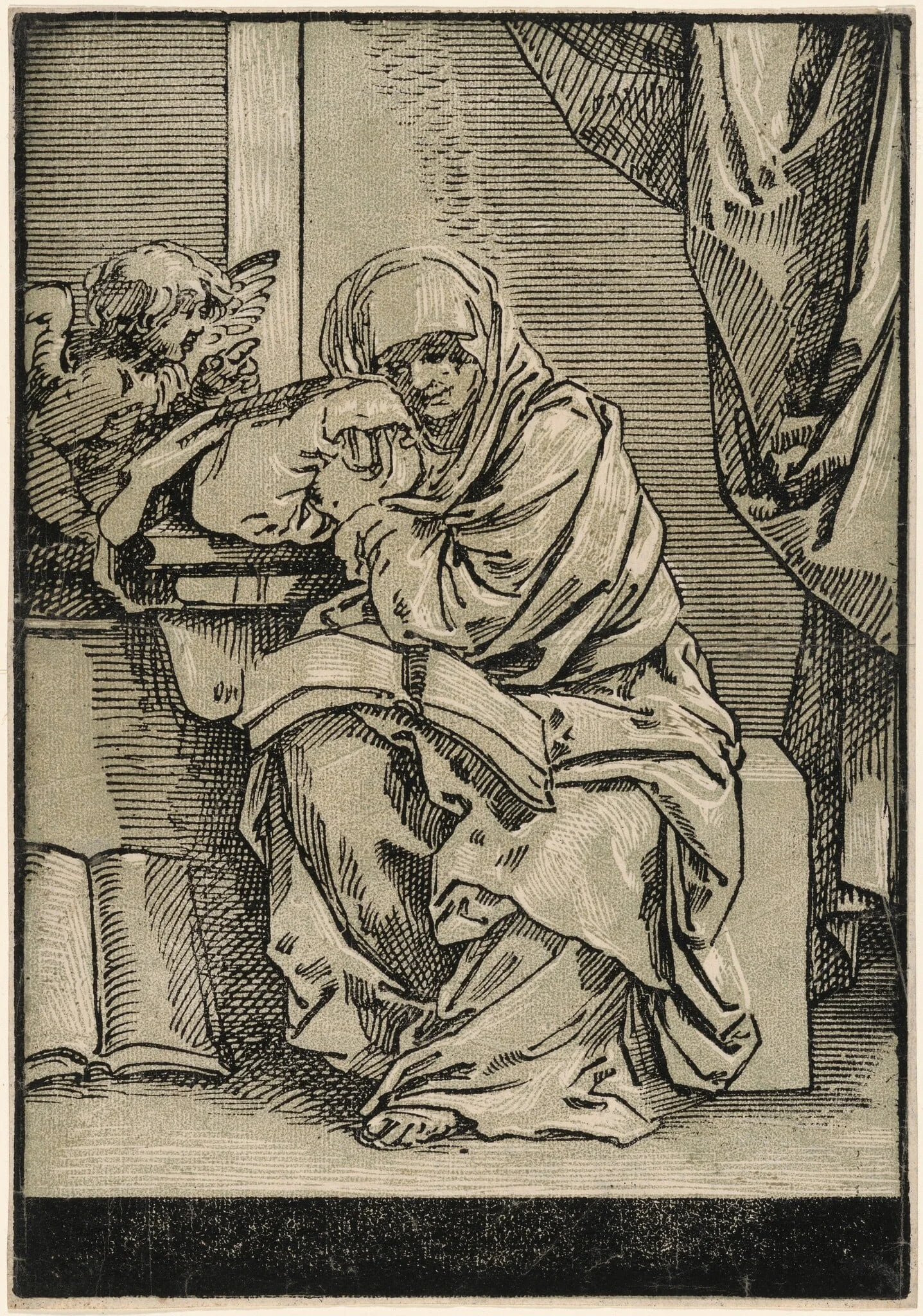 Sibyl with a Book and Winged Putto to the Left, detail