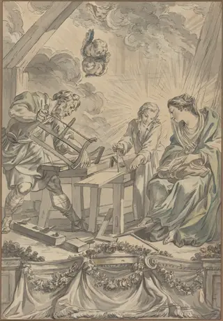 The Holy Family in the Carpenter's Shop, by Charles Eisen, ink, 1755
