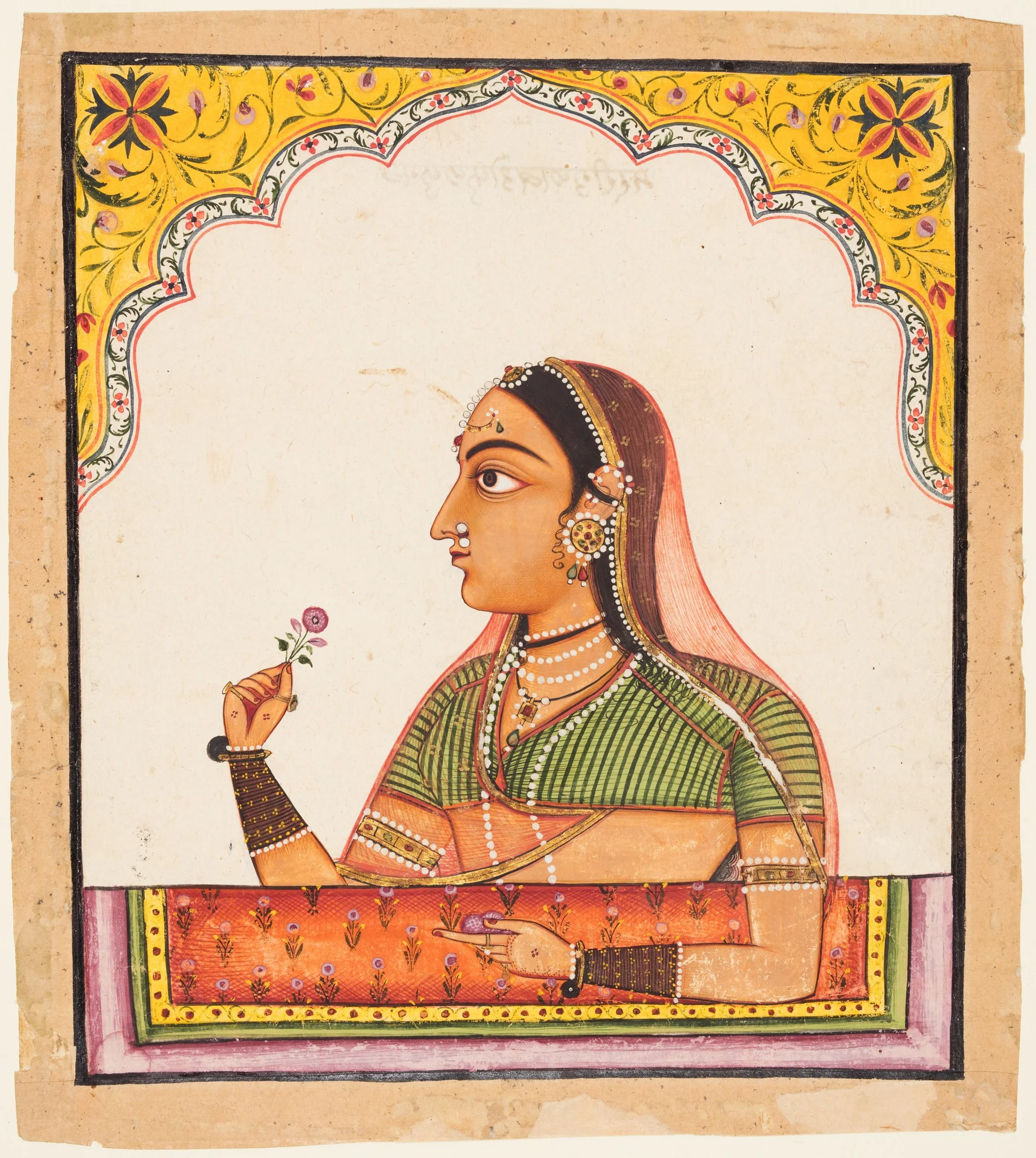 Noblewoman at a Jharokha Window Holding a Rose, from a Portraits of Women series, detail