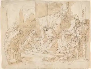 The Sacrifice of Iphigenia (recto) / Study of a Male Nude (verso), by Giovanni Battista Tiepolo, ink, 1726