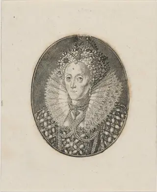 Elizabeth, Queen of England, by Simon van de Passe, ink, 1621