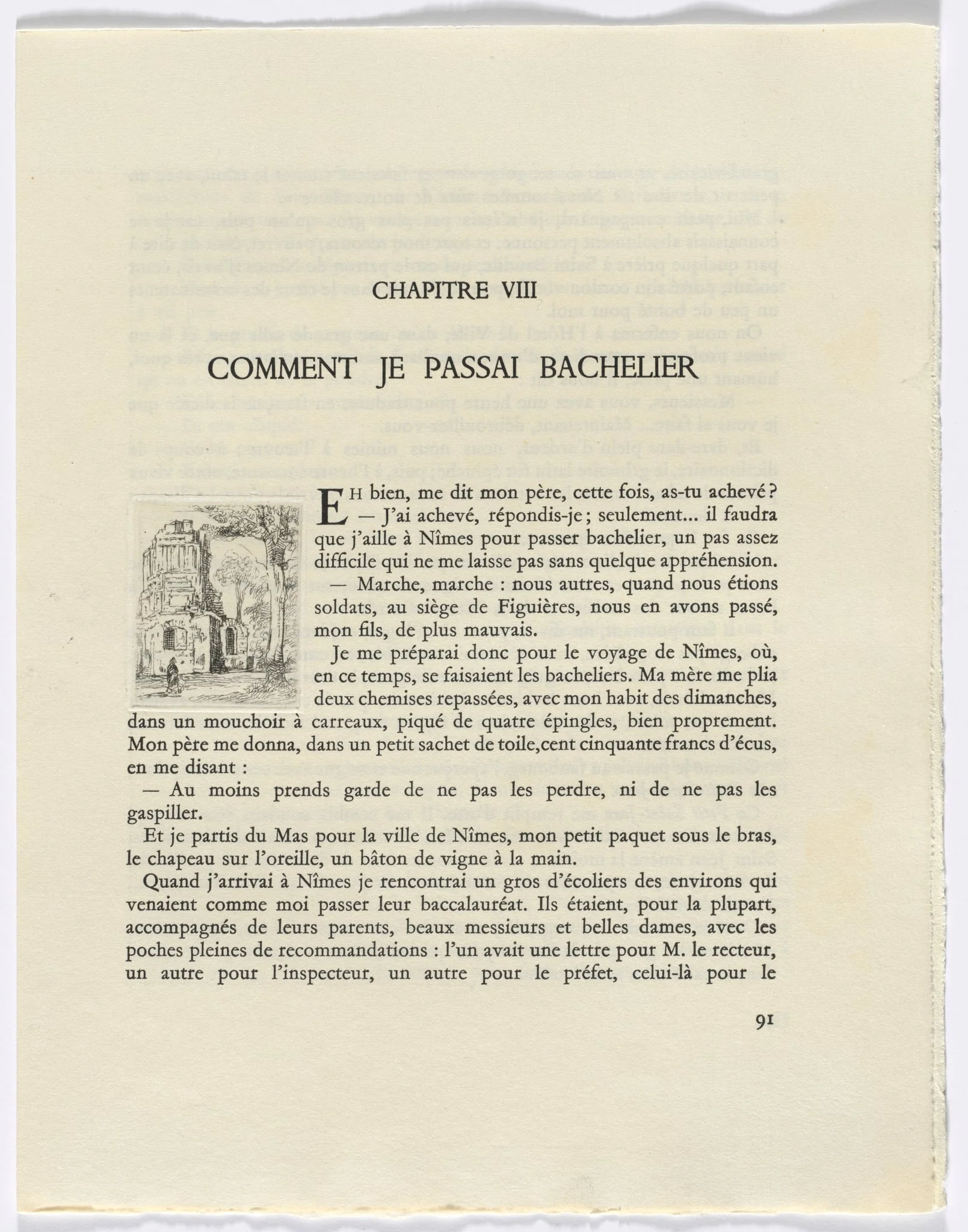 Frédéric Mistral: Mémoires et Recits by Frédéric Mistral: building and tree (page 91), detail
