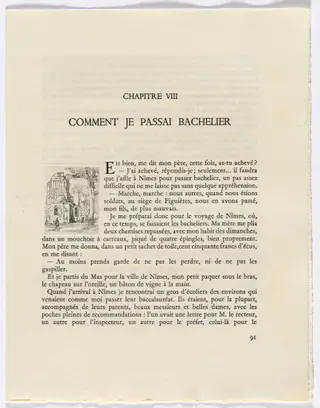 Frédéric Mistral: Mémoires et Recits by Frédéric Mistral: building and tree (page 91), by Auguste Brouet, 1937