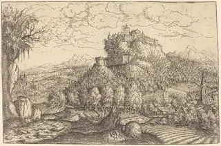 Landscape with a Castle in the Center, by Hanns Lautensack, ink, 1553