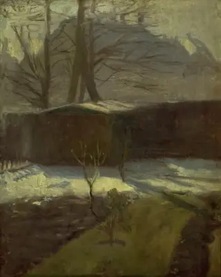 A Garden in Winter, Helenevej. Copenhagen, by Alexander Wilde, oil, 1895