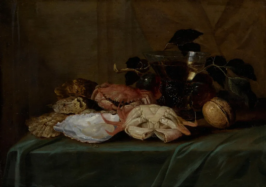 Still Life with Crabs, by Theodoor Smits, paint, 1665