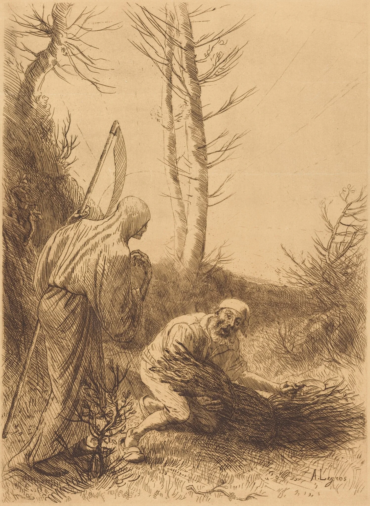 Death and the Woodcutter, 2nd plate (Le mort et le bucheron), detail