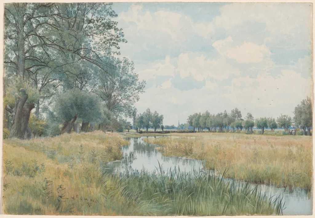River Landscape near St. Ives, Huntingdonshire, by William Fraser Garden, gouache, 1897