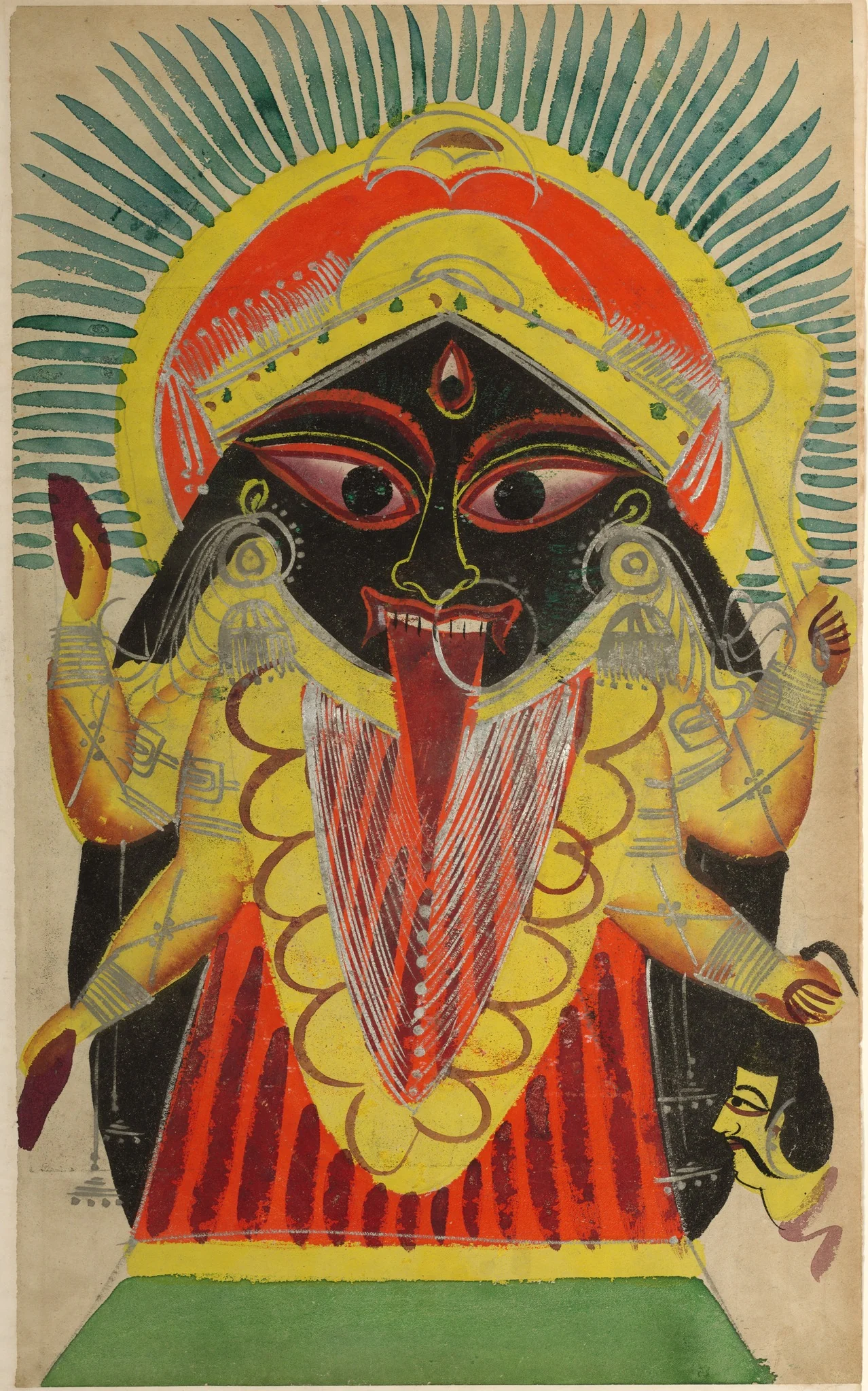The Goddess Kali (recto), from a Kalighat album, detail