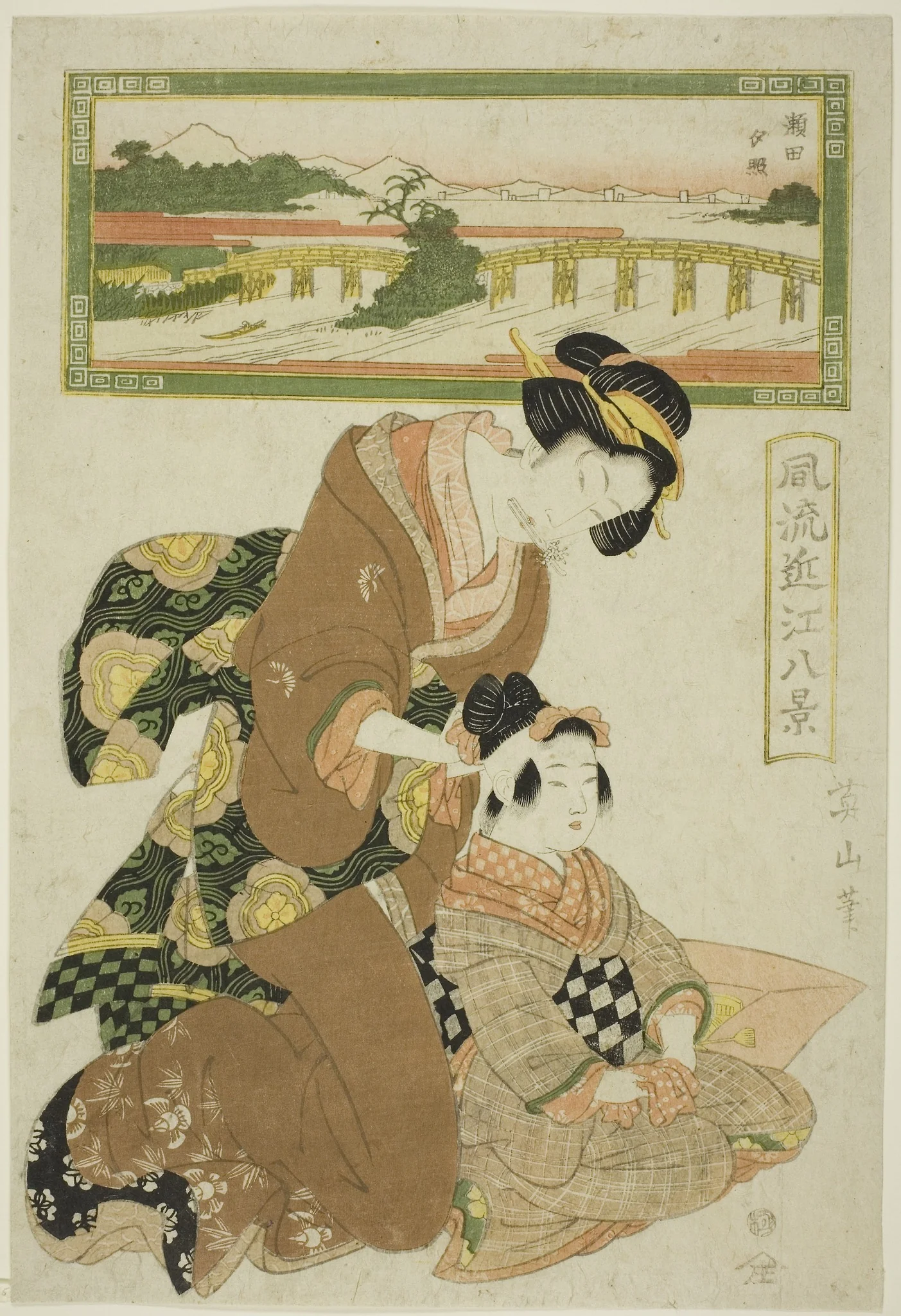 Evening Glow at Seta (Seta sekisho), from the series "Fashionable Eight Views of Omi (Furyu Omi hakkei)", detail