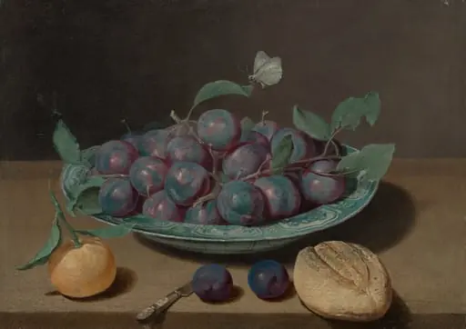 Still Life with Plums, by Jacques Linard, oil, 17