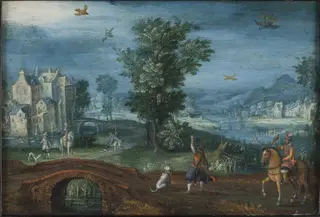 Landscape with Falconers, by Mattheus Molanus, unspecified, 1628