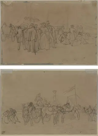 Passengers for Rhine Steamer (recto) Passengers for Rhine Steamer (verso), by Heinrich von Mayr, 1804