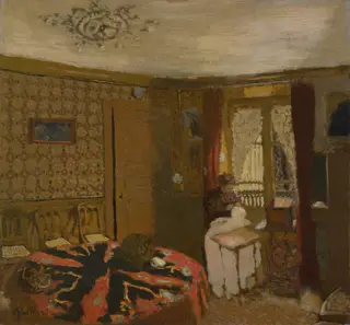 Mme Vuillard Sewing by the Window, rue Truffaut, by Édouard Vuillard, unspecified, 1900