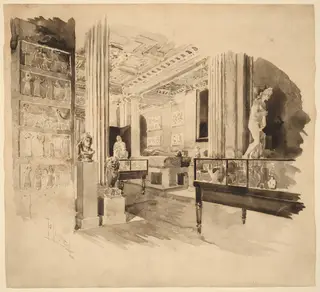 Interior, Fitzwilliam Museum, by Joseph Pennell, ink, 1894