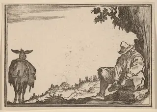 Peasant Removing His Shoe, by Edouard Eckman, ink, 1621
