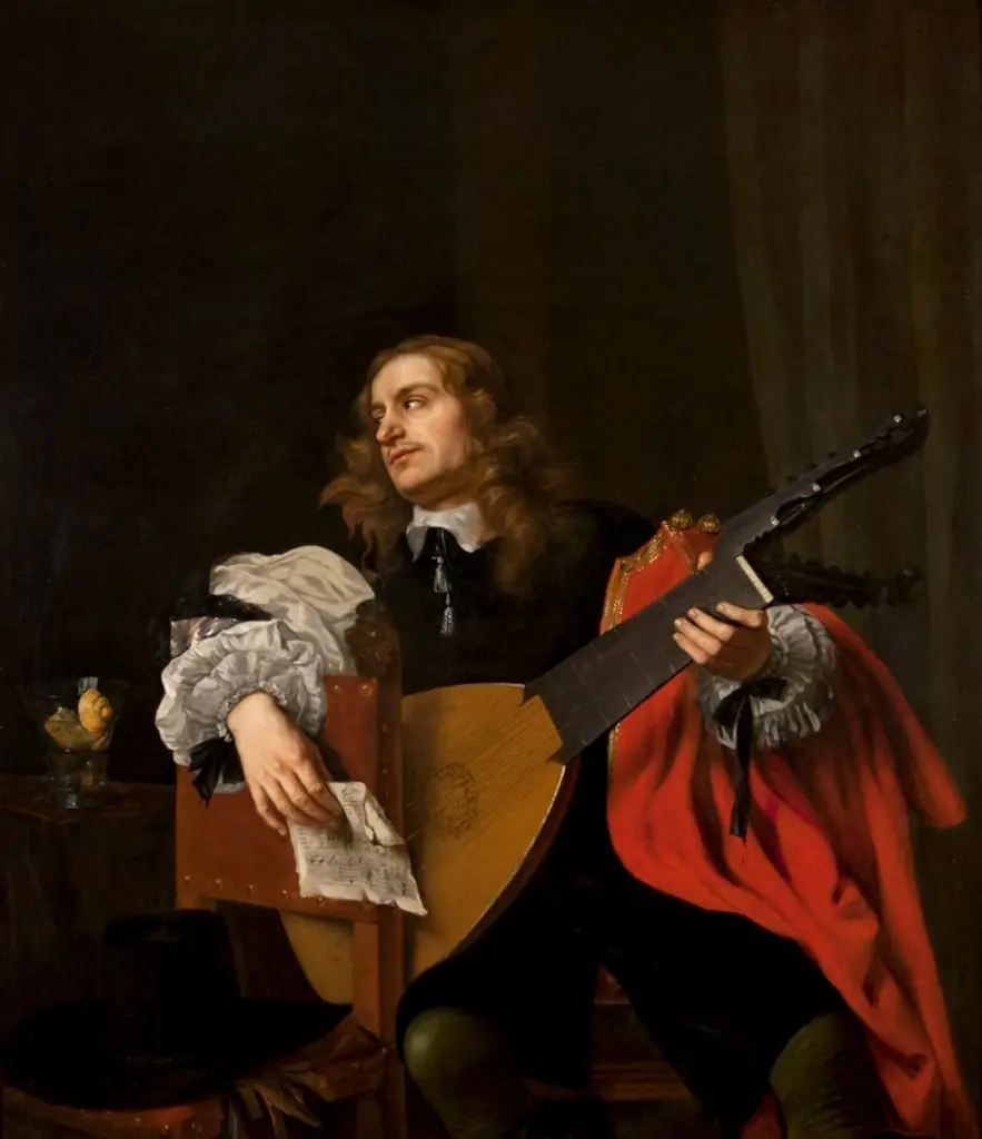 Portrait of a Man with a Lute, by Jacob van Reesbroeck, oil, 1657