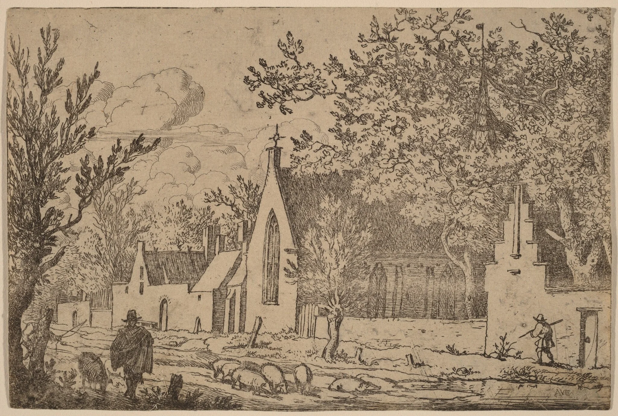 Swine Herd near a Chapel, detail