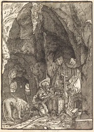 Saint Jerome in a Cave, by Albrecht Altdorfer, ink, 1514